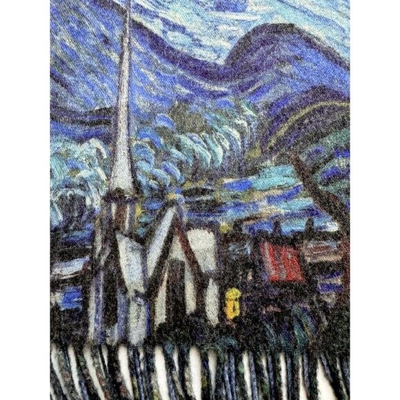 Cashmere Wool Blend VAN GOGH Starry Night Scarf Shawl Wrap Tassels - Picture 6 of 8